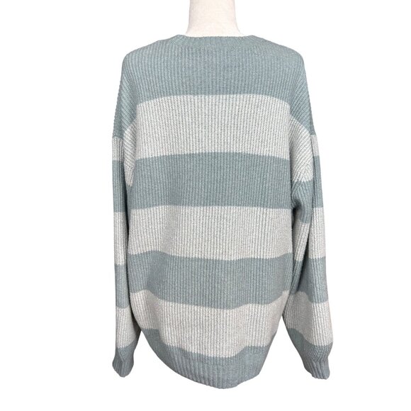 Hollister Blue Striped Knit Sweater Women’s Large Crewneck Cozy Oversized - Picture 5 of 7